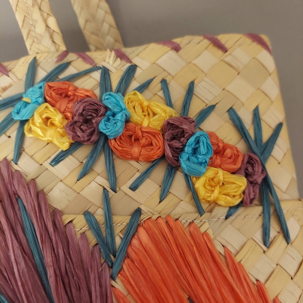Vintage Floral & Shells Woven Tourist Bag Purse Raffia Straw Beach - Picture 12 of 13